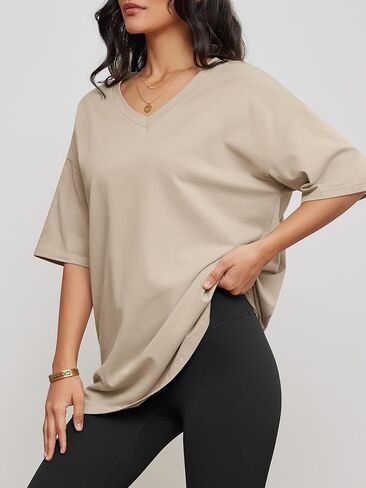 ATHMILE Womens Oversized T Shirts V Neck Tees Half Sleeve Cozy Comfy Tunic 2024 Y2K Tops Casual in Saudi Arabia