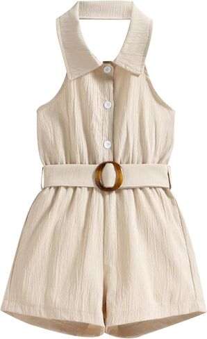 Happy Cherry Toddler Girl Sleeveless/Short Sleeve One Piece Halter Romper Summer Clothes Casual Jumpsuit in Kuwait