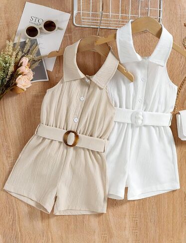 Happy Cherry Toddler Girl Sleeveless/Short Sleeve One Piece Halter Romper Summer Clothes Casual Jumpsuit in Kuwait