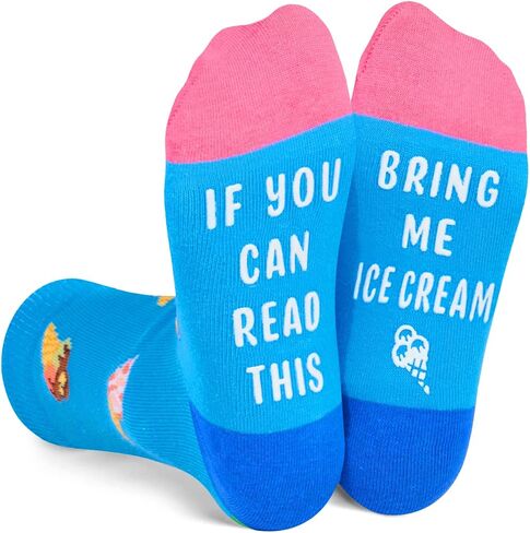 HAPPYPOP Kid's Funny Ice Cream Novelty Gifts Bring Me Socks, Ice Cream Blue, 7-12 Years, Ice Cream Blue, 7-12 Years in Kuwait