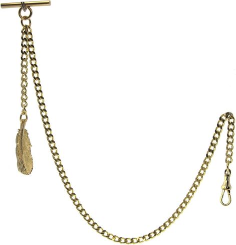 ألبرت سلسلة ذهبية للجيب سلسلة فوب تشين للرجال مع تصميم ريشة ذهبية مشبك دوار على شكل حرف T بار AC119A in Kuwait