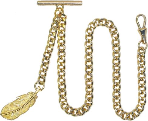 ألبرت سلسلة ذهبية للجيب سلسلة فوب تشين للرجال مع تصميم ريشة ذهبية مشبك دوار على شكل حرف T بار AC119A in Kuwait