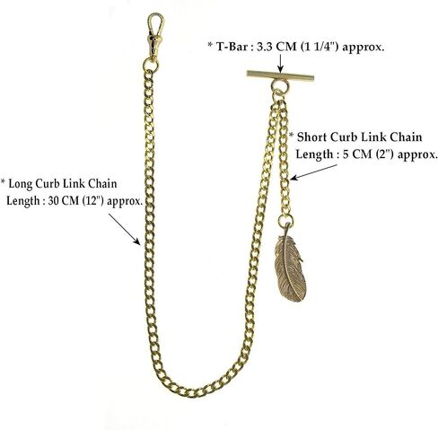 ألبرت سلسلة ذهبية للجيب سلسلة فوب تشين للرجال مع تصميم ريشة ذهبية مشبك دوار على شكل حرف T بار AC119A in Kuwait