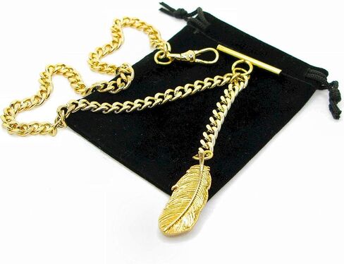 ألبرت سلسلة ذهبية للجيب سلسلة فوب تشين للرجال مع تصميم ريشة ذهبية مشبك دوار على شكل حرف T بار AC119A in Kuwait