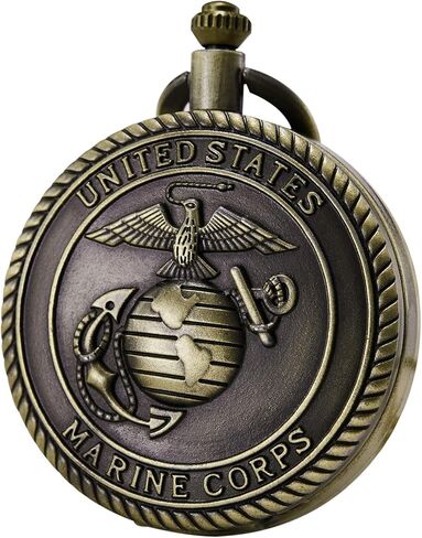 ساعة جيب للرجال من Morfong كوارتز بسلسلة من طراز مشاة البحرية الأمريكية ساعات فوب مع سلسلة قلادة صندوق هدايا, برونزي in Kuwait