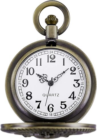 ساعة جيب للرجال من Morfong كوارتز بسلسلة من طراز مشاة البحرية الأمريكية ساعات فوب مع سلسلة قلادة صندوق هدايا, برونزي in Kuwait