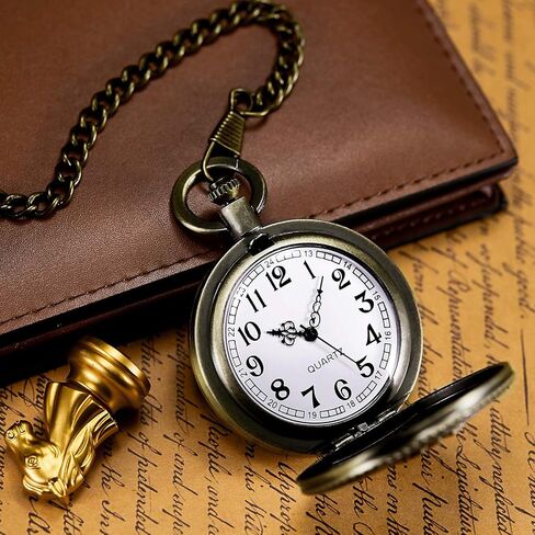 ساعة جيب للرجال من Morfong كوارتز بسلسلة من طراز مشاة البحرية الأمريكية ساعات فوب مع سلسلة قلادة صندوق هدايا, برونزي in Kuwait