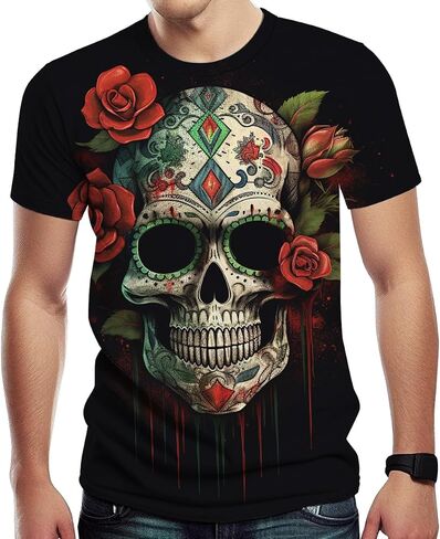 تي شيرت Srcnhim الرجالي Novelty Mexico برسوم جمجمة وأكمام قصيرة in Kuwait