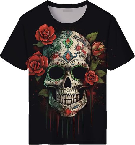 تي شيرت Srcnhim الرجالي Novelty Mexico برسوم جمجمة وأكمام قصيرة in Kuwait