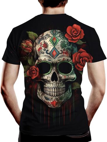 تي شيرت Srcnhim الرجالي Novelty Mexico برسوم جمجمة وأكمام قصيرة in Kuwait