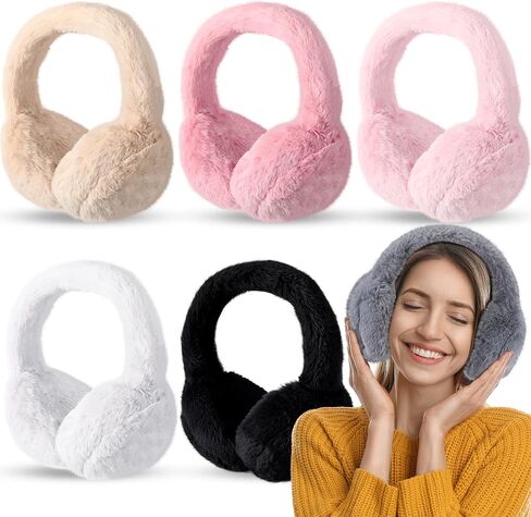 Toulite 6 Pcs Women Ear Muffs Winter Warm Ear Muffs for Women Fluffy Cute Women Ear Warmer Foldable Ear Cover for Kids Girls and Boys Indoor Outdoor Faux Fur Warm Muffs in Saudi Arabia