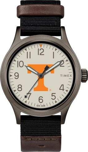ساعة Timex Men's Collegiate Clutch 40mm - Alabama Crimson Tide with Black Fabric & Brown Leather Strap in Kuwait