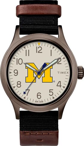 ساعة Timex Men's Collegiate Clutch 40mm - Alabama Crimson Tide with Black Fabric & Brown Leather Strap in Kuwait