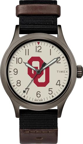 ساعة Timex Men's Collegiate Clutch 40mm - Alabama Crimson Tide with Black Fabric & Brown Leather Strap in Kuwait