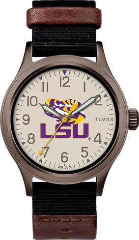 ساعة Timex Men's Collegiate Clutch 40mm - Alabama Crimson Tide with Black Fabric & Brown Leather Strap in Kuwait