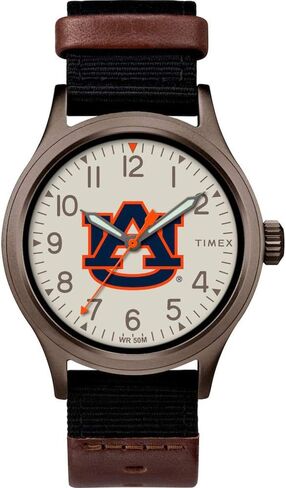 ساعة Timex Men's Collegiate Clutch 40mm - Alabama Crimson Tide with Black Fabric & Brown Leather Strap in Kuwait