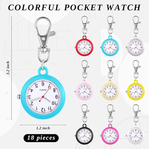 Outus 18 Pcs Nurse Pocket Watch Doctor Brooch Fob Watch with Key Buckle Quartz Pocket Watch Portable Unisex Pocket Watch Keychain Watches Hanging Medical Pocket Watch Easy to Read Time Outdoor in Saudi Arabia