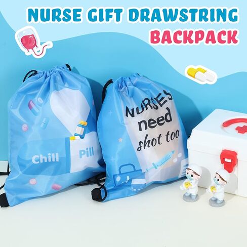 24 Pieces Funny Nurse Gift Drawstring Backpack Cute Nurse Pattern Gift Bags Lightweight Nurse Appreciation Funny Gifts Bulk for Men Women Nurse Day Nursing Week Assistant Decorations, 6 Styles in Saudi Arabia
