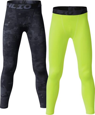 ATHLIO 2 Pack Boy's UPF 50+ Compression Pants Baselayer, Cool Dry Active Running Tights, 4-Way Stretch Workout Leggings in Kuwait