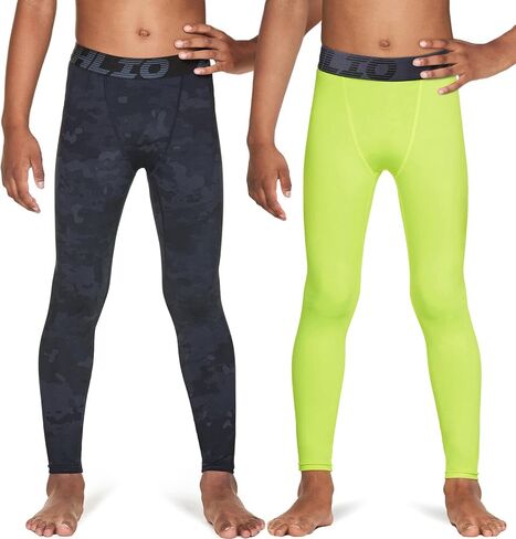 ATHLIO 2 Pack Boy's UPF 50+ Compression Pants Baselayer, Cool Dry Active Running Tights, 4-Way Stretch Workout Leggings in Kuwait