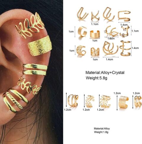 Miss JQ 51 Pcs Ear Cuff Helix Cartilage Ear Clip on Wrap Earrings Ear Cuffs for Women Men Non Piercing Ear Clip Fake Earrings Cartilage(Gold/Silver/Black) in Kuwait