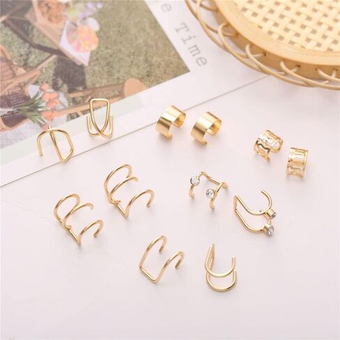 Miss JQ 51 Pcs Ear Cuff Helix Cartilage Ear Clip on Wrap Earrings Ear Cuffs for Women Men Non Piercing Ear Clip Fake Earrings Cartilage(Gold/Silver/Black) in Kuwait