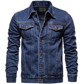 Rayiisuy Fashion Mens Denim Trucker Jackets Slim Fit Mens Jeans Jacket Cotton Outwear Coat Long Sleeve Plus Size Male in Saudi Arabia
