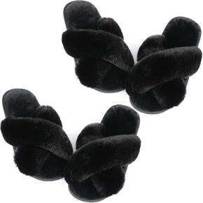Ankis Womens Fuzzy Fluffy Slippers - 2Pair Cozy, Soft, Comfy, Relax Fluffy Slippers, Cross Band, Open Toe, Non-slip Womens Slippers, Indoor and Outdoor Fluffy Slippers, Fuzzy Slippers