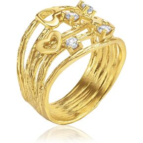 خاتم قلوب فاخر مطلي بالذهب عيار 14 قيراط من الفضة الإسترلينية عيار 925 مع زركونيا مكعب مستدير 0.15 TCW، حلقات مميزة، لا تسبب الحساسية، خالية من النيكل، خواتم للنساء، مجوهرات أنيقة، مجوهرات للنساء، هدية لها in Kuwait