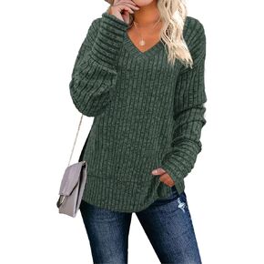 JomeDesign Womens Sweaters Long Sleeve V Neck Shirts Loose Casual Fashion Tops in Kuwait