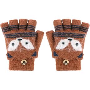 Kids Knitted Half Finger Gloves with Flip Top Winter Warm Cute Bunny Ear Typing Gloves Convertible Mittens for Girls Boys in Kuwait