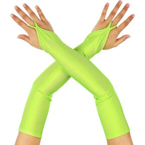 Boyiee 80s Neon Stretchy Spandex Fingerless Gloves Ring Style Over Elbow Cosplay Catsuit Opera Long Gloves for Girls Adults