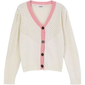 LIONJIE Girls 2023 Long Sleeve Cardigan Sweater Lightweight Button Down Knit V-Neck Jacquard Ribbed Cuff Sweater 3-12Y