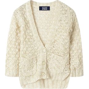 LittleSpring Girls Hollow Out Crochet Cardigan Sweater Button Front in Kuwait