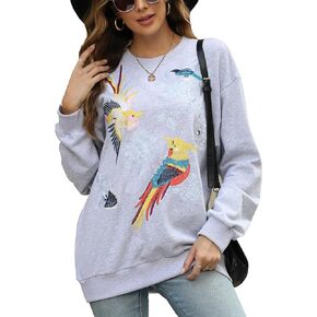 Higustar Women's Embroidered Sweatshirt Mexican Boho Long Sleeve Crewneck Pullover Bohemian Clothes Mama Fall Outfits