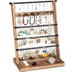 منظم حامل القرط من ميراتينو، حامل القرط مع صينية خشبية ريفية، منظم مجوهرات 5 طبقات مع 129 فتحة قرط، حامل عرض القرط للأقراط والقلائد والأساور والخواتم in Kuwait