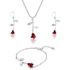 Sureio 18K Gold Plated Jewelry Set Rose Necklace Bracelet Earrings Personalized Red Rose Flower Necklaces Aesthetic Chain Bracelet Beach Anklets Dangle Hook Earrings for Christmas Gift Girls Women in Kuwait