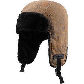 CLAPE Trooper Hat Leather Trapper Hunter Headwear Aviator Windproof Ski Cap Ushanka Russian Hat Outdoor Skiing Hunting Hat
