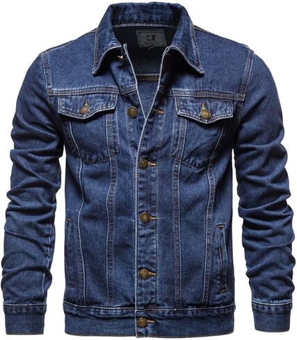 Rayiisuy Fashion Mens Denim Trucker Jackets Slim Fit Mens Jeans Jacket Cotton Outwear Coat Long Sleeve Plus Size Male in Saudi Arabia