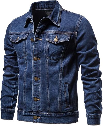 Rayiisuy Fashion Mens Denim Trucker Jackets Slim Fit Mens Jeans Jacket Cotton Outwear Coat Long Sleeve Plus Size Male in Saudi Arabia