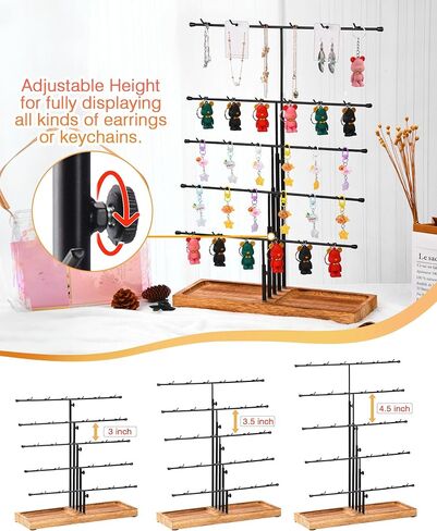 حوامل عرض حلق من HULISEN للبيع، عرض حلق قابل للتعديل لأحداث البائعين، وعروض الحرف اليدوية، وحامل رف عرض المجوهرات مع صينية خشبية لبيع بطاقات القرط، وسلاسل المفاتيح، و30 خطافًا in Kuwait