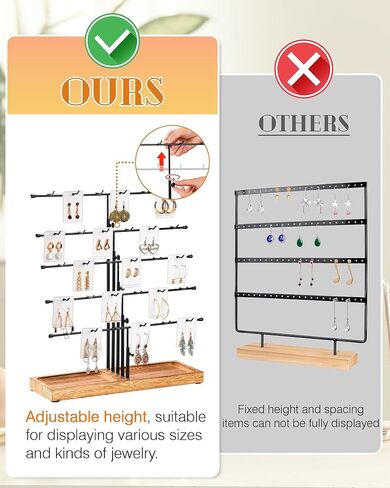 حوامل عرض حلق من HULISEN للبيع، عرض حلق قابل للتعديل لأحداث البائعين، وعروض الحرف اليدوية، وحامل رف عرض المجوهرات مع صينية خشبية لبيع بطاقات القرط، وسلاسل المفاتيح، و30 خطافًا in Kuwait