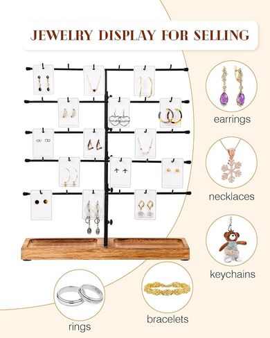 حوامل عرض حلق من HULISEN للبيع، عرض حلق قابل للتعديل لأحداث البائعين، وعروض الحرف اليدوية، وحامل رف عرض المجوهرات مع صينية خشبية لبيع بطاقات القرط، وسلاسل المفاتيح، و30 خطافًا in Kuwait