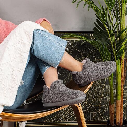 FamilyFairy Bootie Slippers for Women Warm House Shoes Memory Foam Indoor Outdoor Fuzzy Boots with Rubber Sole in Saudi Arabia