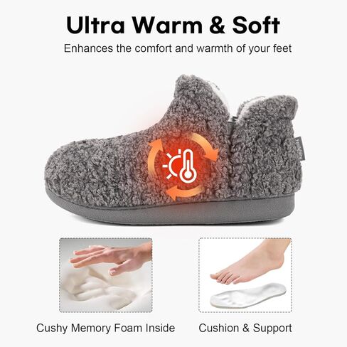 FamilyFairy Bootie Slippers for Women Warm House Shoes Memory Foam Indoor Outdoor Fuzzy Boots with Rubber Sole in Saudi Arabia