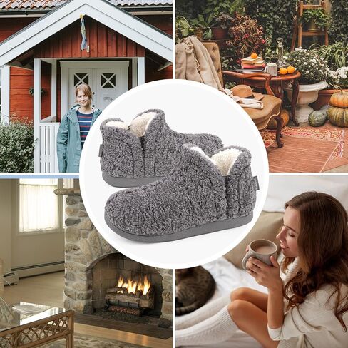 FamilyFairy Bootie Slippers for Women Warm House Shoes Memory Foam Indoor Outdoor Fuzzy Boots with Rubber Sole in Saudi Arabia