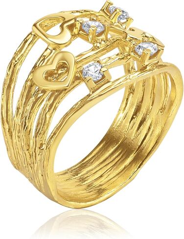 خاتم قلوب فاخر مطلي بالذهب عيار 14 قيراط من الفضة الإسترلينية عيار 925 مع زركونيا مكعب مستدير 0.15 TCW، حلقات مميزة، لا تسبب الحساسية، خالية من النيكل، خواتم للنساء، مجوهرات أنيقة، مجوهرات للنساء، هدية لها in Kuwait