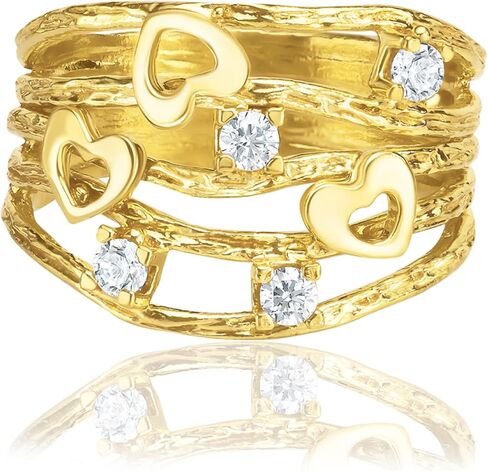 خاتم قلوب فاخر مطلي بالذهب عيار 14 قيراط من الفضة الإسترلينية عيار 925 مع زركونيا مكعب مستدير 0.15 TCW، حلقات مميزة، لا تسبب الحساسية، خالية من النيكل، خواتم للنساء، مجوهرات أنيقة، مجوهرات للنساء، هدية لها in Kuwait