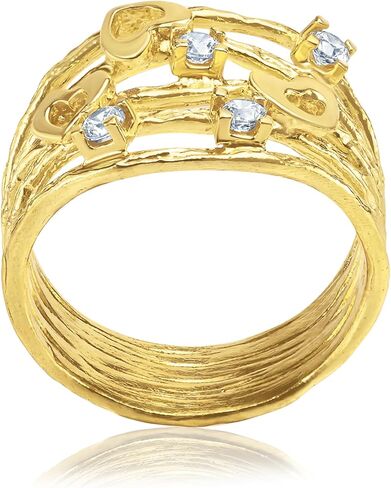 خاتم قلوب فاخر مطلي بالذهب عيار 14 قيراط من الفضة الإسترلينية عيار 925 مع زركونيا مكعب مستدير 0.15 TCW، حلقات مميزة، لا تسبب الحساسية، خالية من النيكل، خواتم للنساء، مجوهرات أنيقة، مجوهرات للنساء، هدية لها in Kuwait