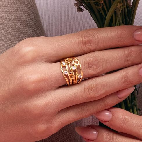 خاتم قلوب فاخر مطلي بالذهب عيار 14 قيراط من الفضة الإسترلينية عيار 925 مع زركونيا مكعب مستدير 0.15 TCW، حلقات مميزة، لا تسبب الحساسية، خالية من النيكل، خواتم للنساء، مجوهرات أنيقة، مجوهرات للنساء، هدية لها in Kuwait